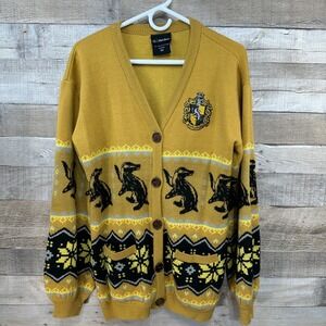 Harry Potter Hufflepuff Badger Fair Isle Knit Cardigan‎ Sweater Womens Small